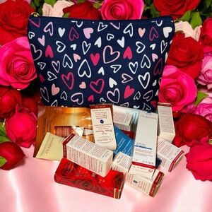 CLARINS Heart Patterned Cosmetic Bag